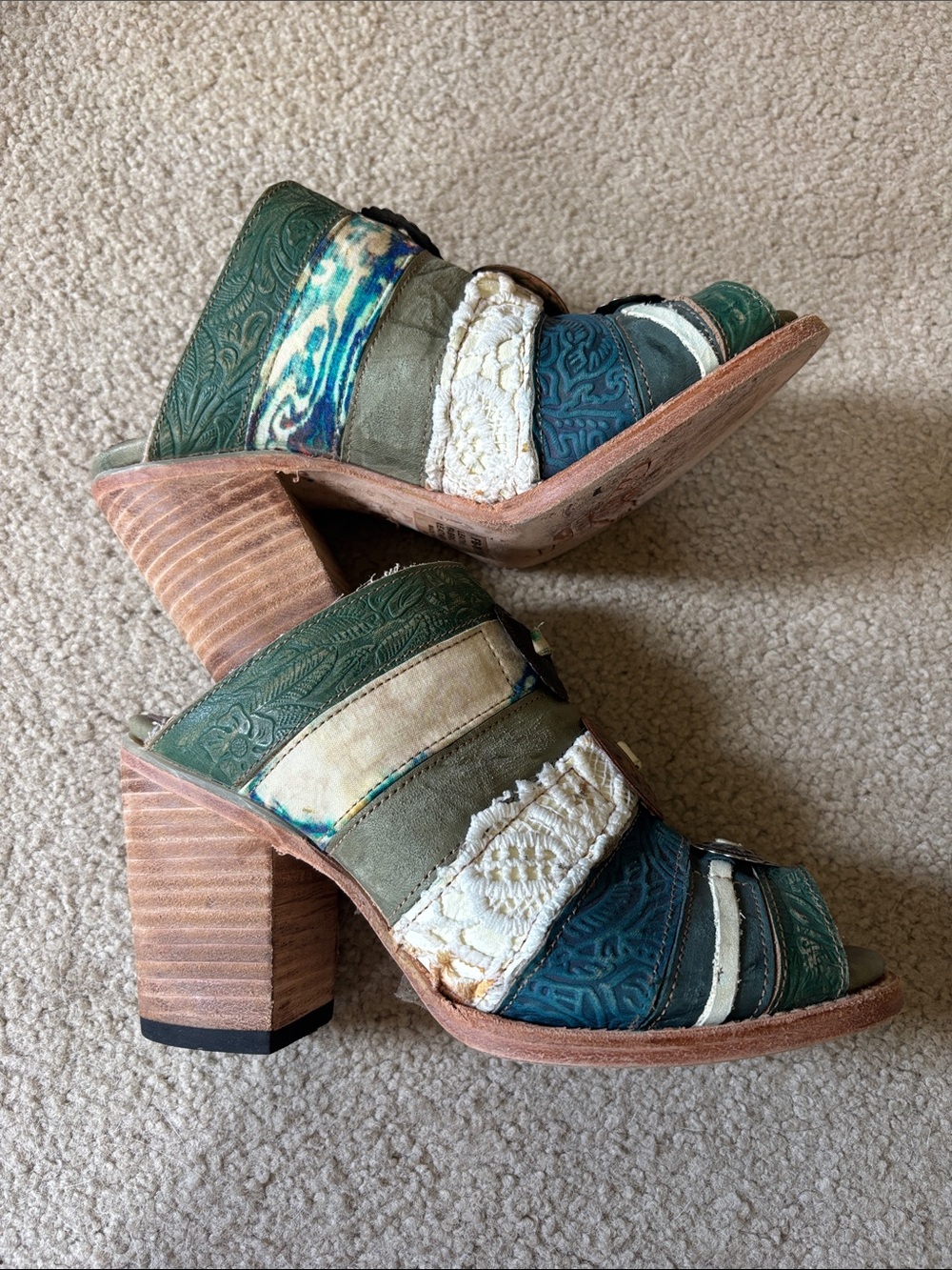 Freebird by Steven Teal Green Multi Leather Slide Sandals Buddha - Picture 2 of 5